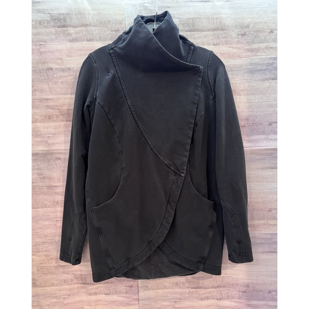 LULULEMON That's A Wrap Jacket French Terry Asymmetric Snap Front Black Sz 6
